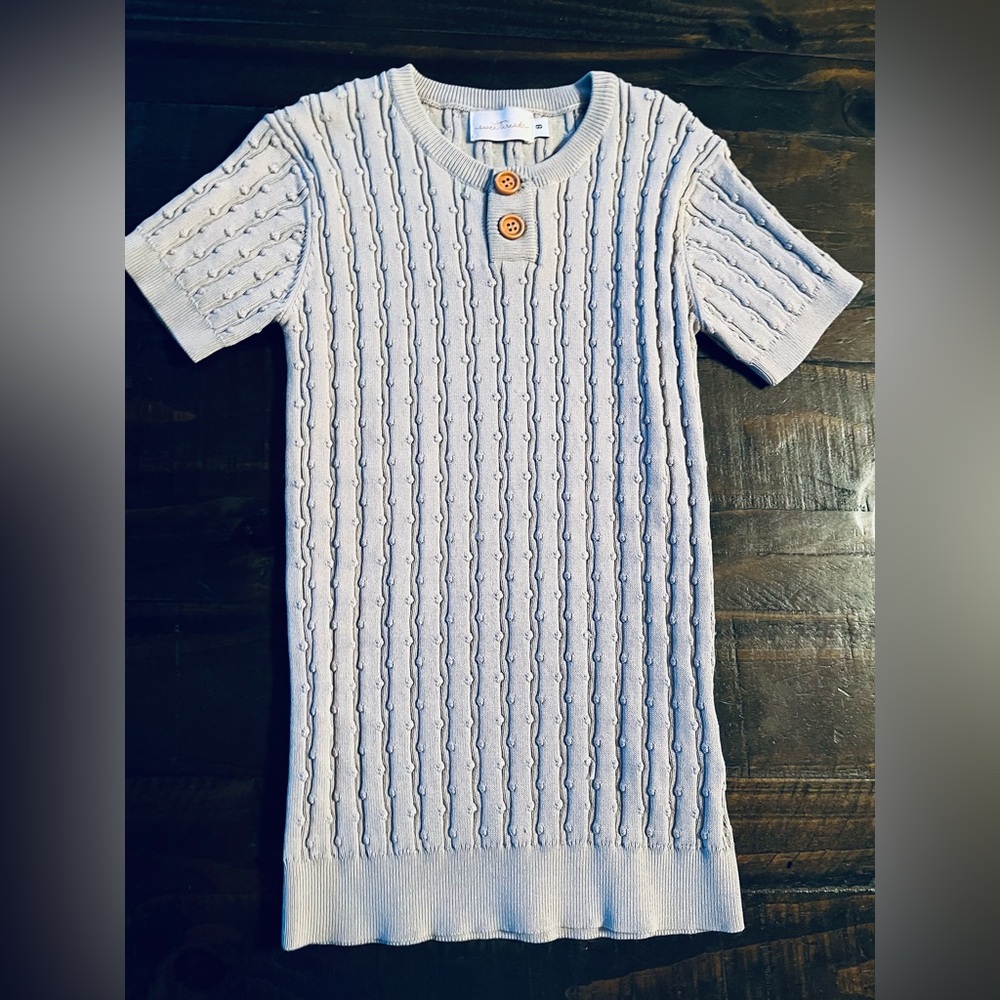 SWEET THREADS LIGHT BLUE STRIPE CABLE  KNIT SWEATER Size 8
